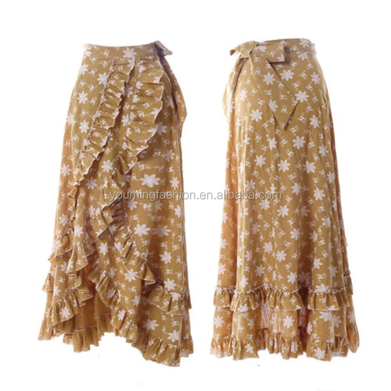 Women Summer Floral Print Asymmetric Long Skirt Beach Cover up Maxi Apron Skirt