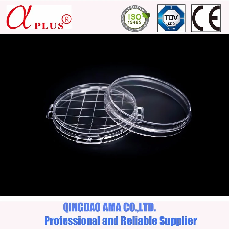 disposable medical plastic sterile 9cm petri dish with three room