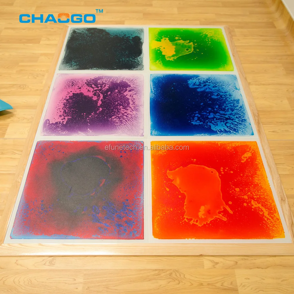 customized commercial 3d interactive PVC liquid floor smoothing round corners children liquid color changing floor mat