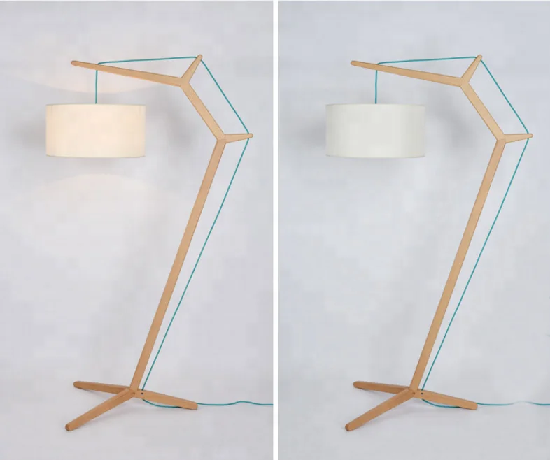 Nortic designer modern natural oak wooden tripod led floor lamp art curved project hotel living room floor lamp