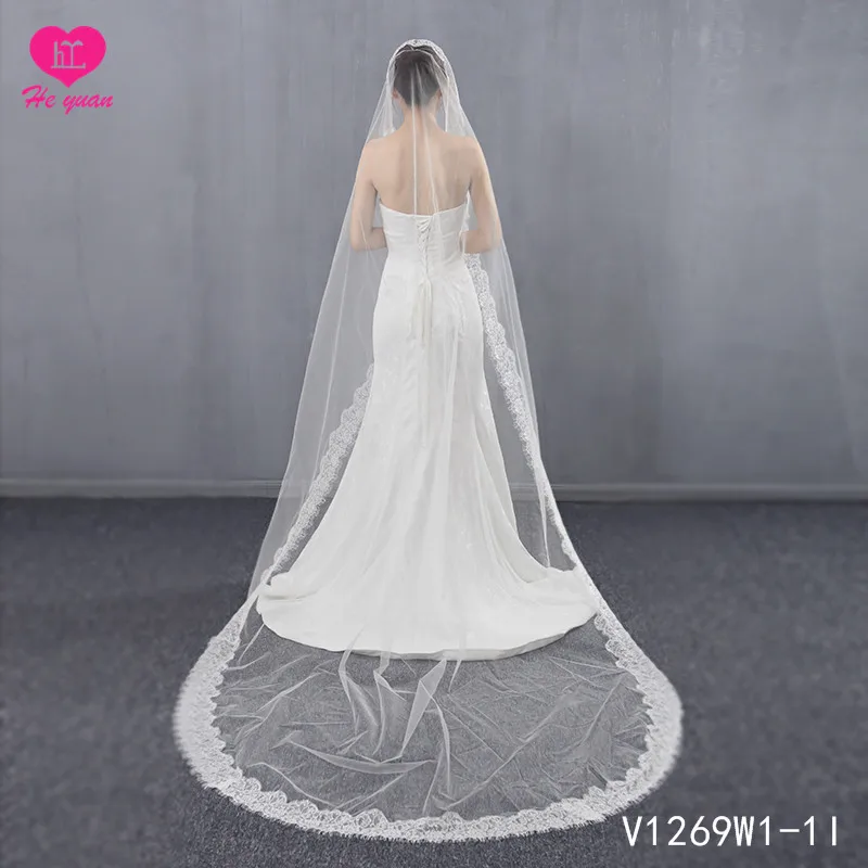 V1269W1-1 church long veil lace trim