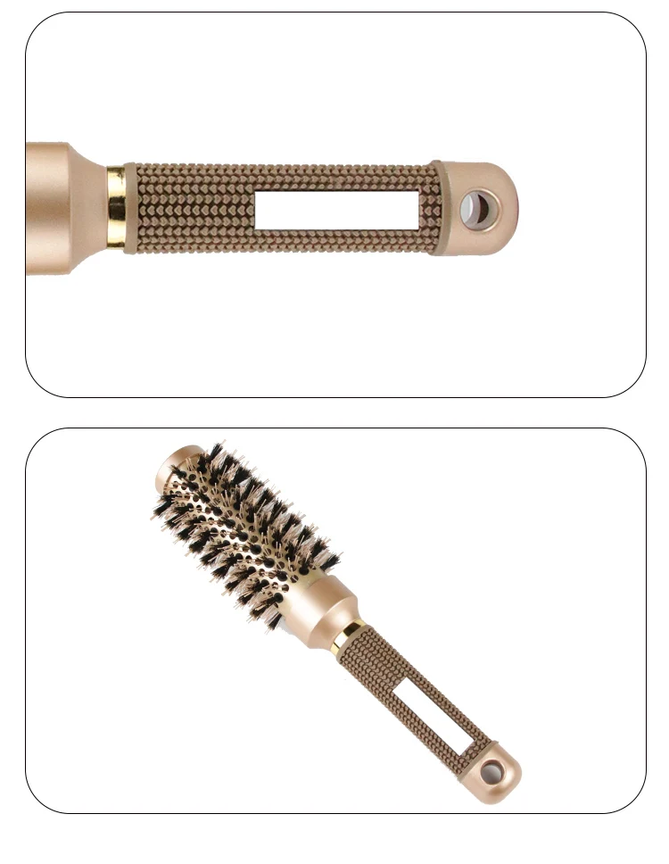 Round Boar Bristle Styling Hair Brush Straightener Ceramic Straightening Brush Round Ionic Hair Brush