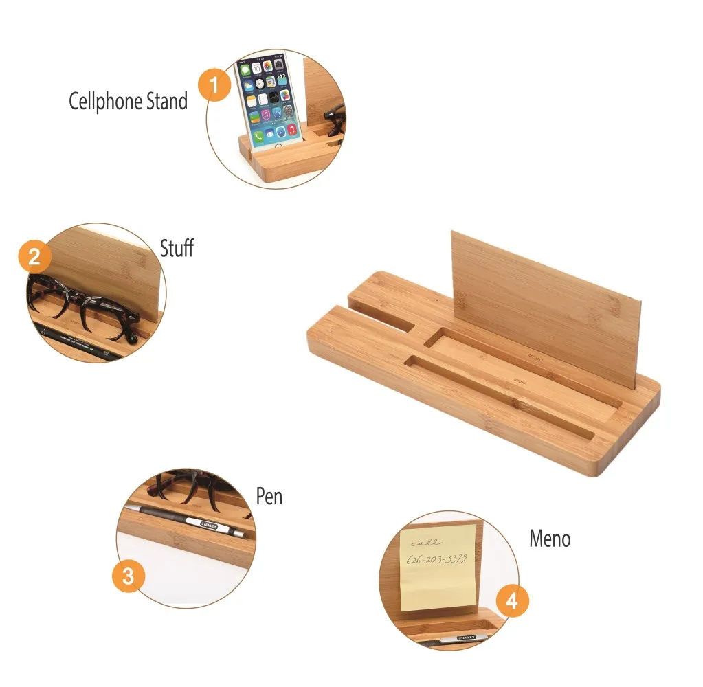 
Bamboo Desktop Organizer With Eyeglass holder 