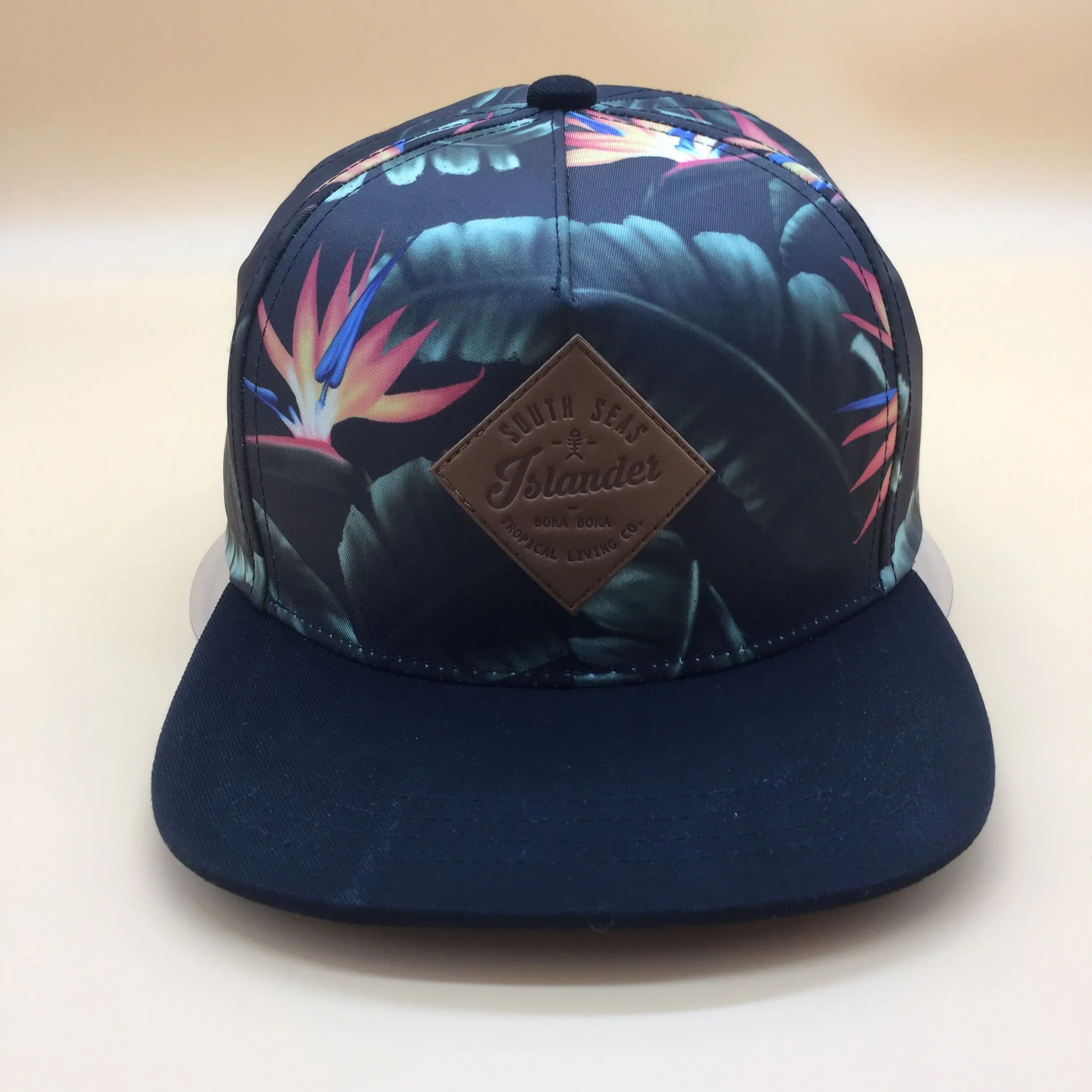 New customization tropical style leather patch logo printing snapback hat