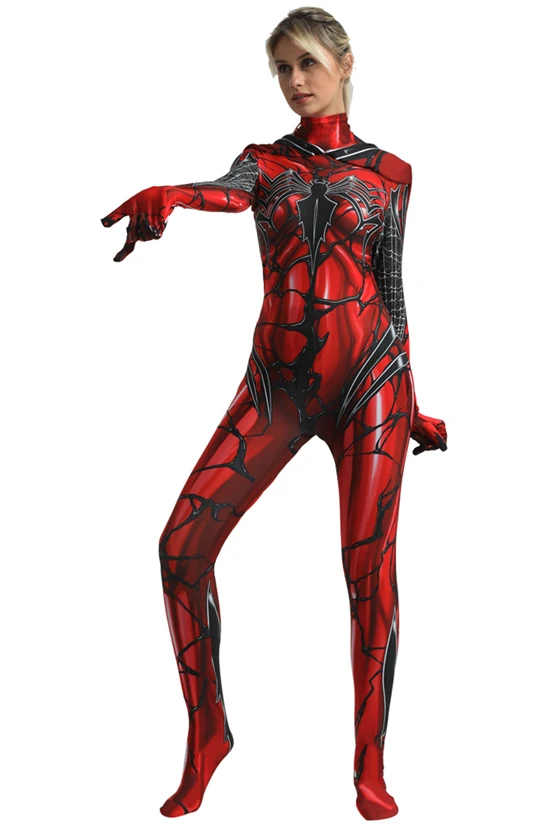 Женский костюм для косплея Веном, красный Человек-паук, зентай, боди с плащом, комбинезон