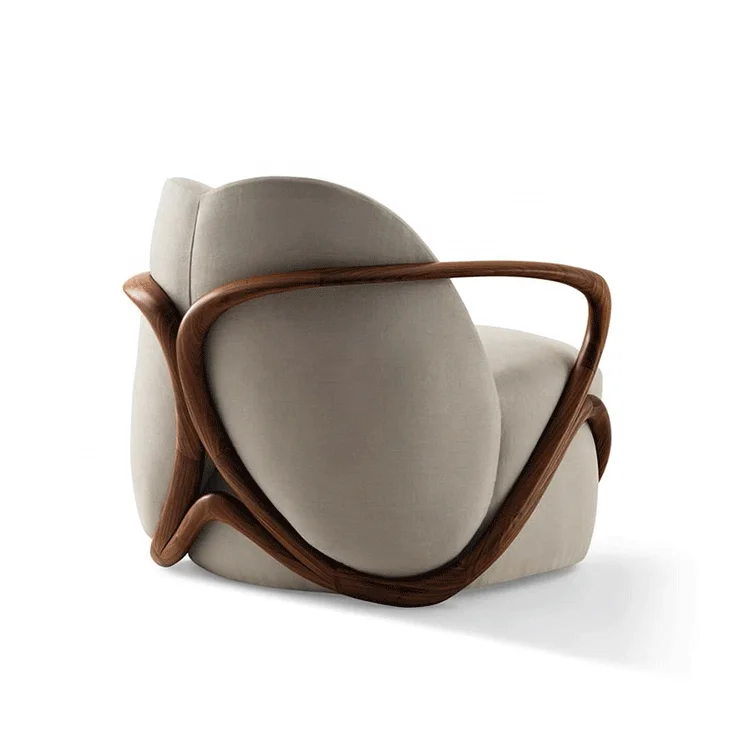 Italy Milan latest design  armchair in walnut wood covered with leather or fabric