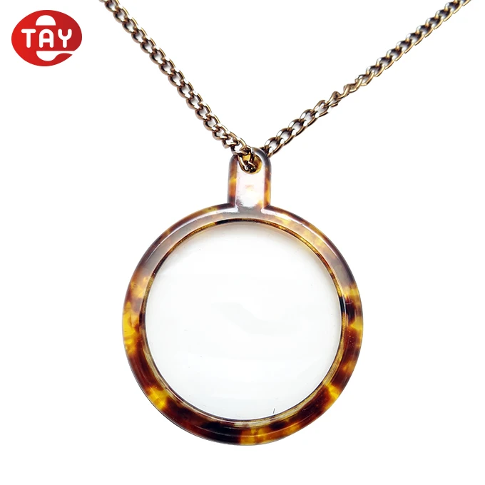 Glass Magnifying Necklace Magnifier with Turtle Shell Pattern Plastic Frame