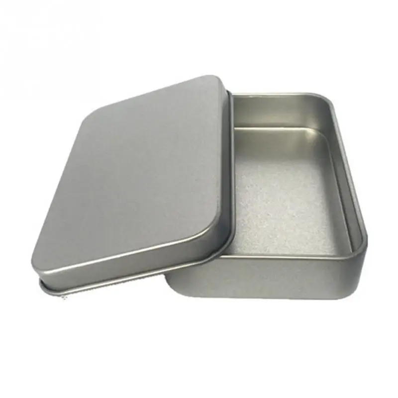Money Coin Candy Keys Portable Rectangle Small Metal Headphones  Boxes Silver Flip Cheap Storage Tin Can