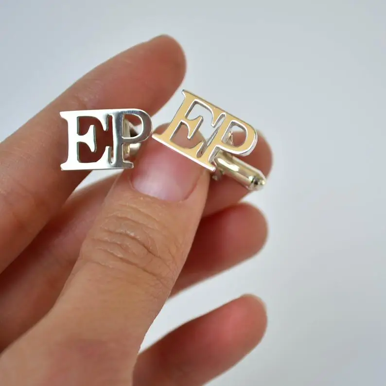 Wholesale Two Initial Cuff links Personalized Silver Cufflinks OEM