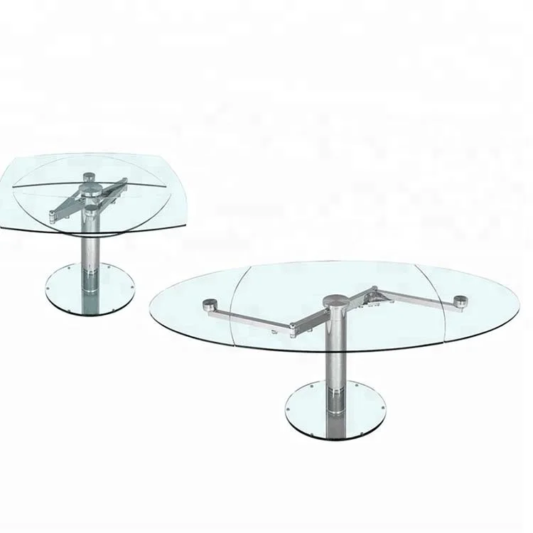 
Home furniture general use best design steel chromed frame extendable oval glass dining table for modern style 