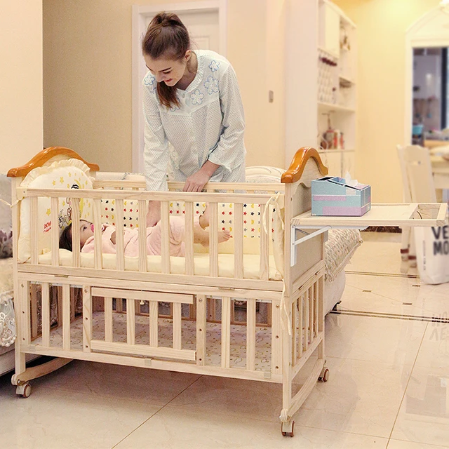 European style solid wooden baby crib/Handmade baby crib