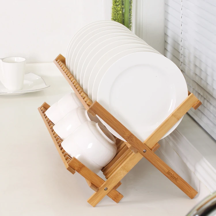 Eco-friendly Bamboo Drying Holder Kitchen Folding Dish Rack and Holders