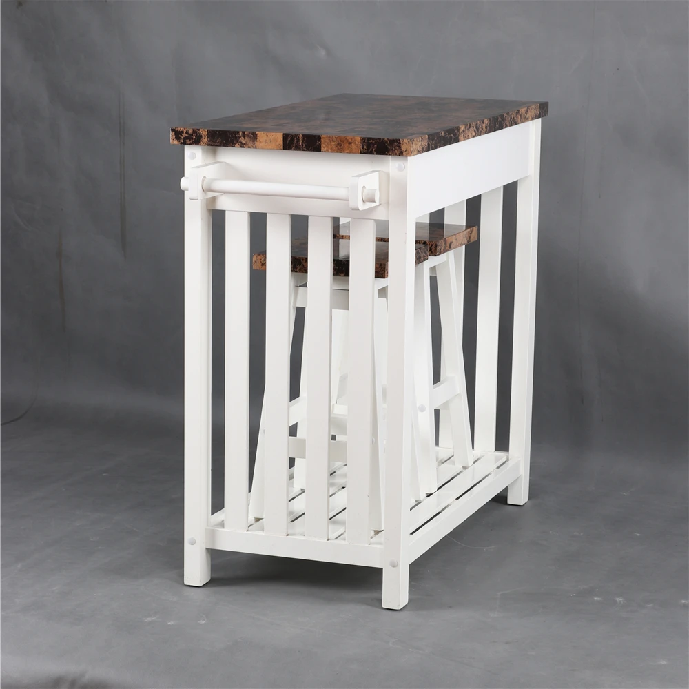 
PVC top modern design luxury dining table with drawer and 2 stools 