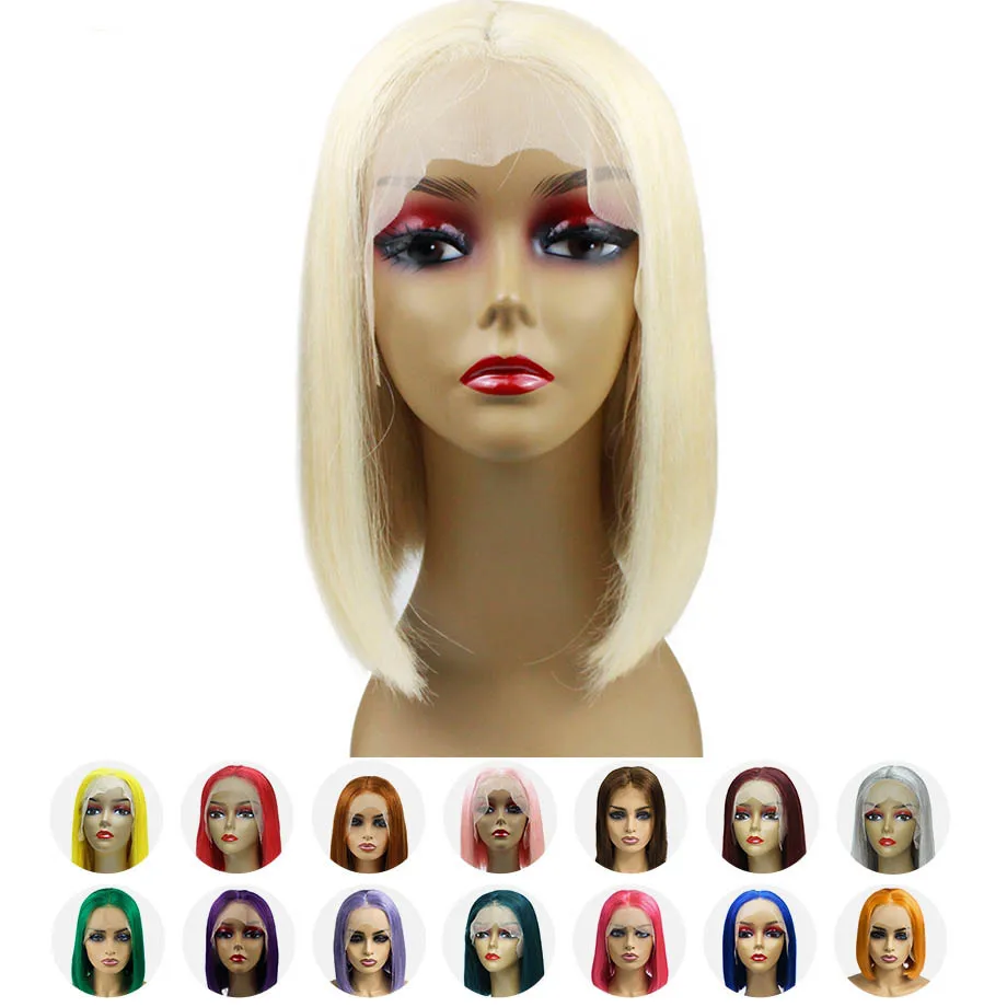  Короткие парики из человеческих волос со шнуровкой спереди парик блонд Боб с предварительно выщипанной линией для черных женщин полный конец