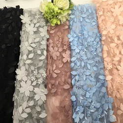 3d цветок индийская сетка вышивка ткань Великолепный Тюль гипюр кружевная ткань вышивка, свадебная ткань Роскошная вышивка