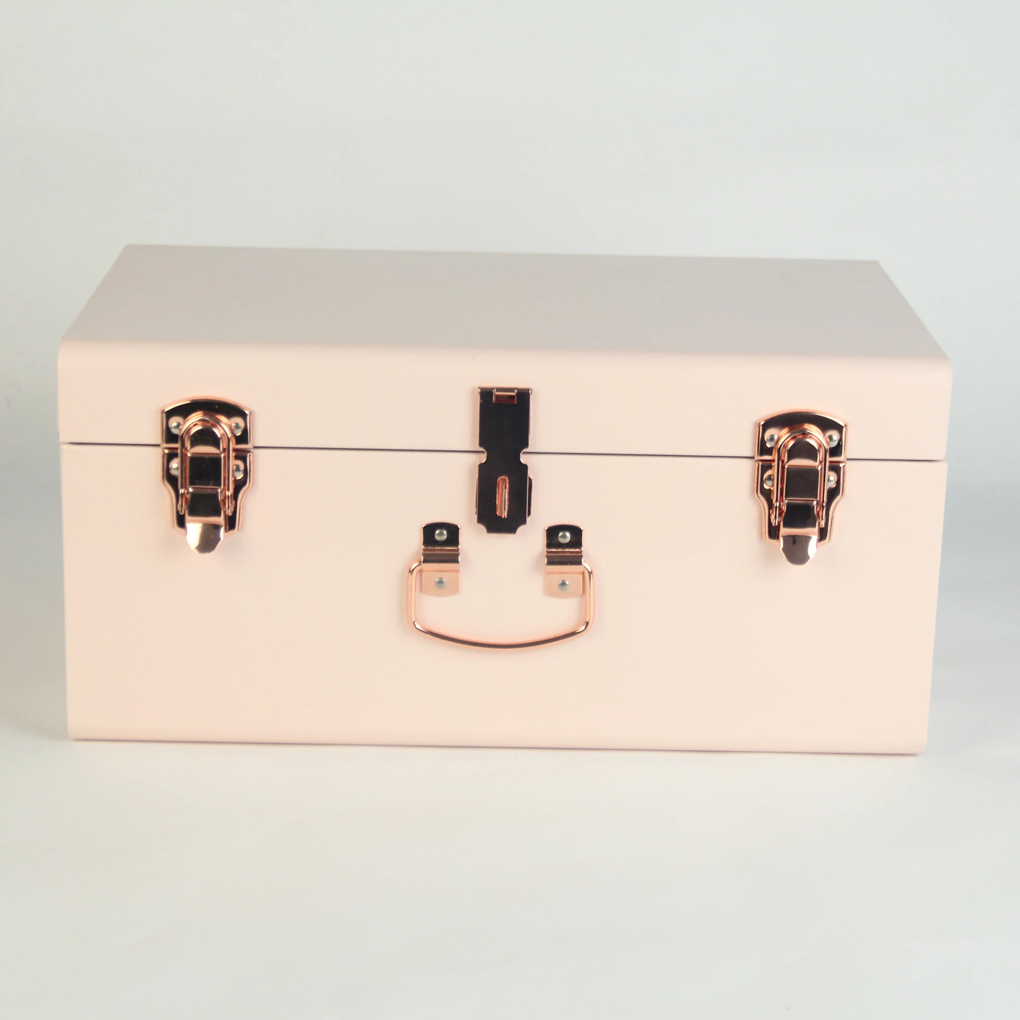 Hot Sale Toy Boxes Pink Metal trunks set of 2 with Rose Gold color accessories use for Home storage and decoration In stocked