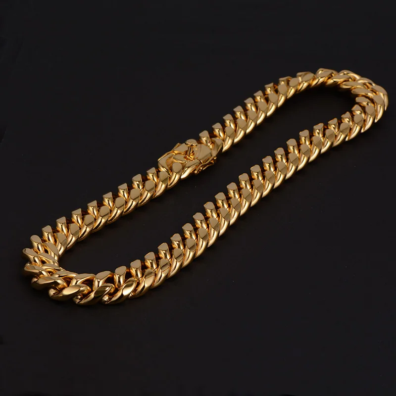 High Quality PVD Gold Plating  Stainless Steel Miami 18mm Cuban Chain For Man