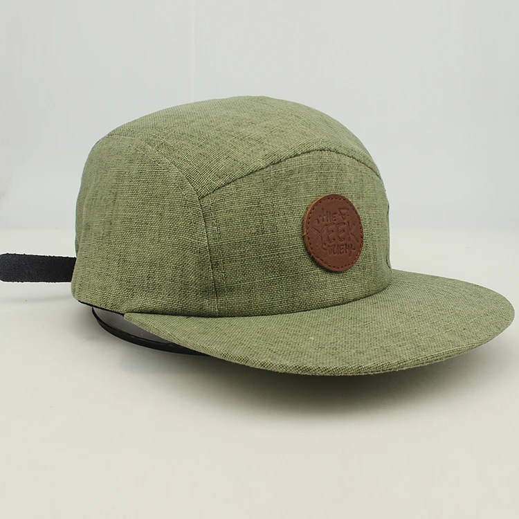 custom leather patch hemp camp 5 panel hat cap