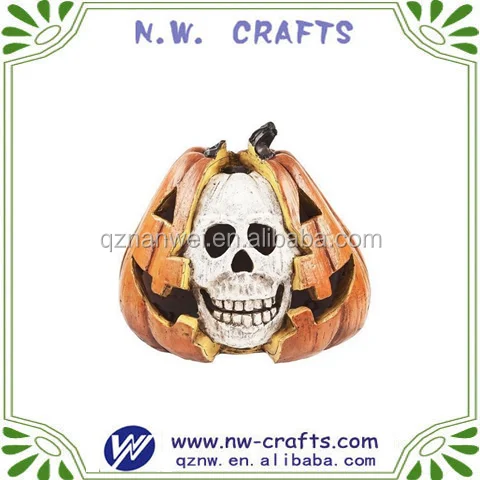 Antique halloween resin grimoire owl skeleton figurine ornament for decor