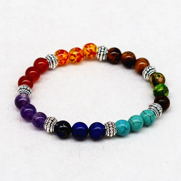 7 colors Nature Stone Tiger Eye Turquoise Amber Meditation Bead Elastic Bracelets For Girls