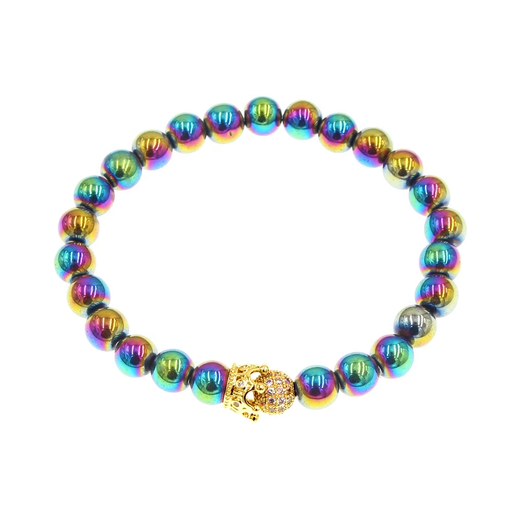 316L Stainless Steel Colorful Mutilcolor Rainbow Color Crown Skull  Cuff Punk Men And Women Bangle Bracelet