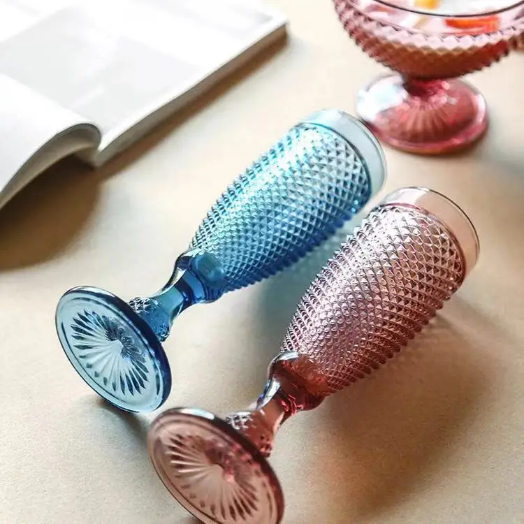 Best selling European Style China Factory Wedding Supplies Wholesale Cheap Stem Colored Diamond Wine Glass