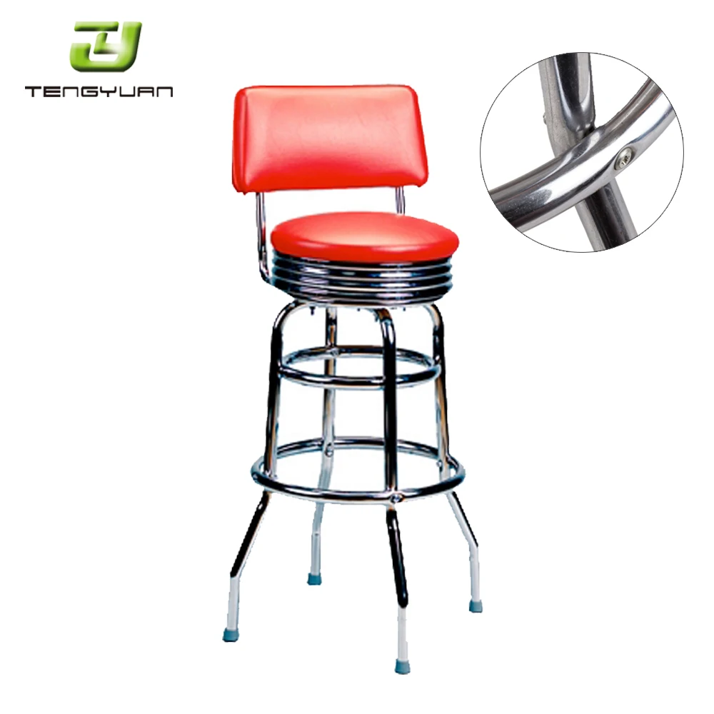 Metal chrome high bar stool chair with PVC leather back