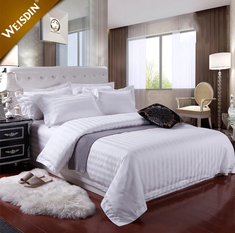 Hot Selling Product white king size 300TC satin stripe 100% cotton hotel bedding comforter bed sheets set