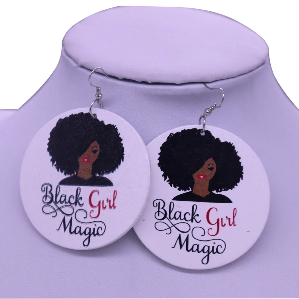 New fashion custom logo women jewelry earrings black girl magic handmade engraved wood earring Africa wholesale