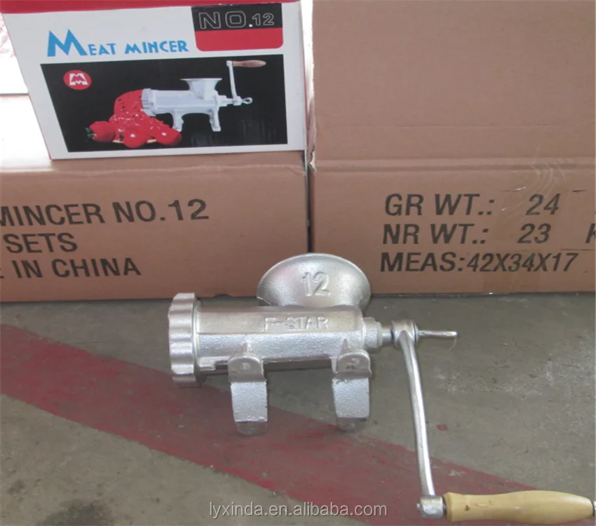 handle operating meat mincer with silver paint