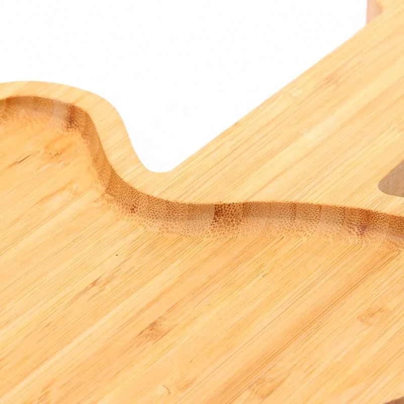 Japanese decorative guitar shaped bamboo dining kids serving tray, wooden food baby plate