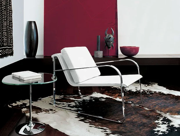 Leather and stainless steel chaise lounge Chair