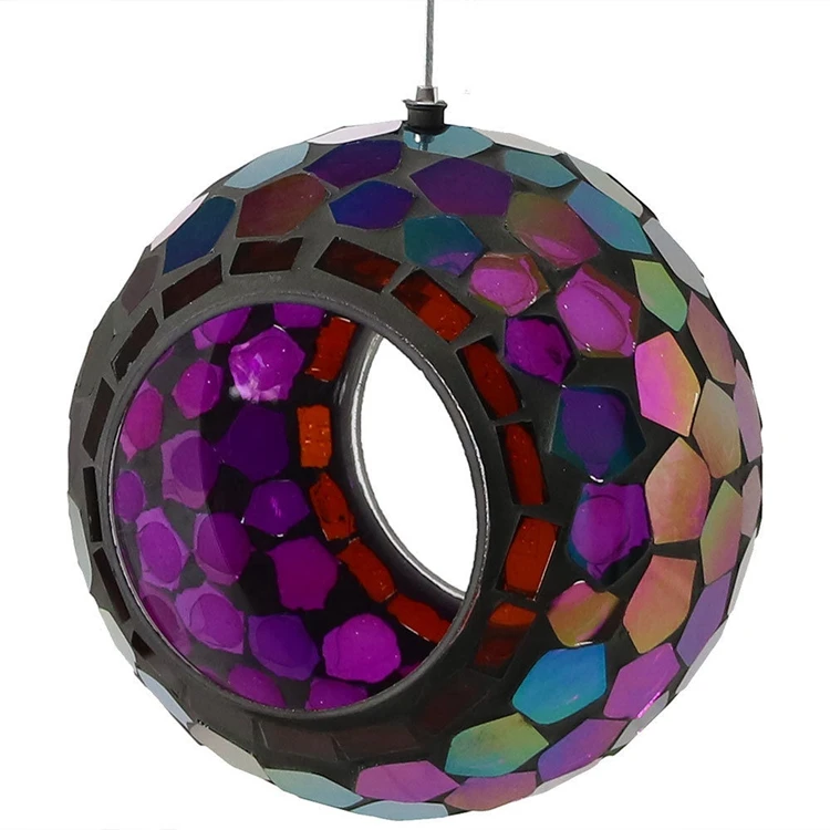 Hot Selling Round Glass Mosaic Hanging Outdoor Bird Feeder Shining Purple Design