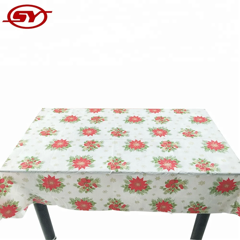 Custom printed PE coloring Christmas vinyl tablecloths with flannel back