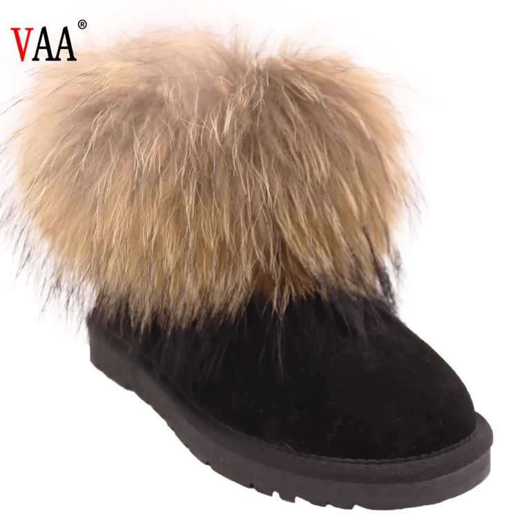B054 Genuine Leather Lining Sheepskin Natural Colored Racoon Fur Outside Antiskid Snow Boots Manufacturers,Snow Boots Women