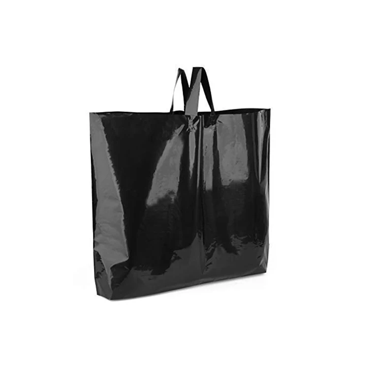 Custom unisex large black wholesale tote recycle plastic shopping bag for cloths