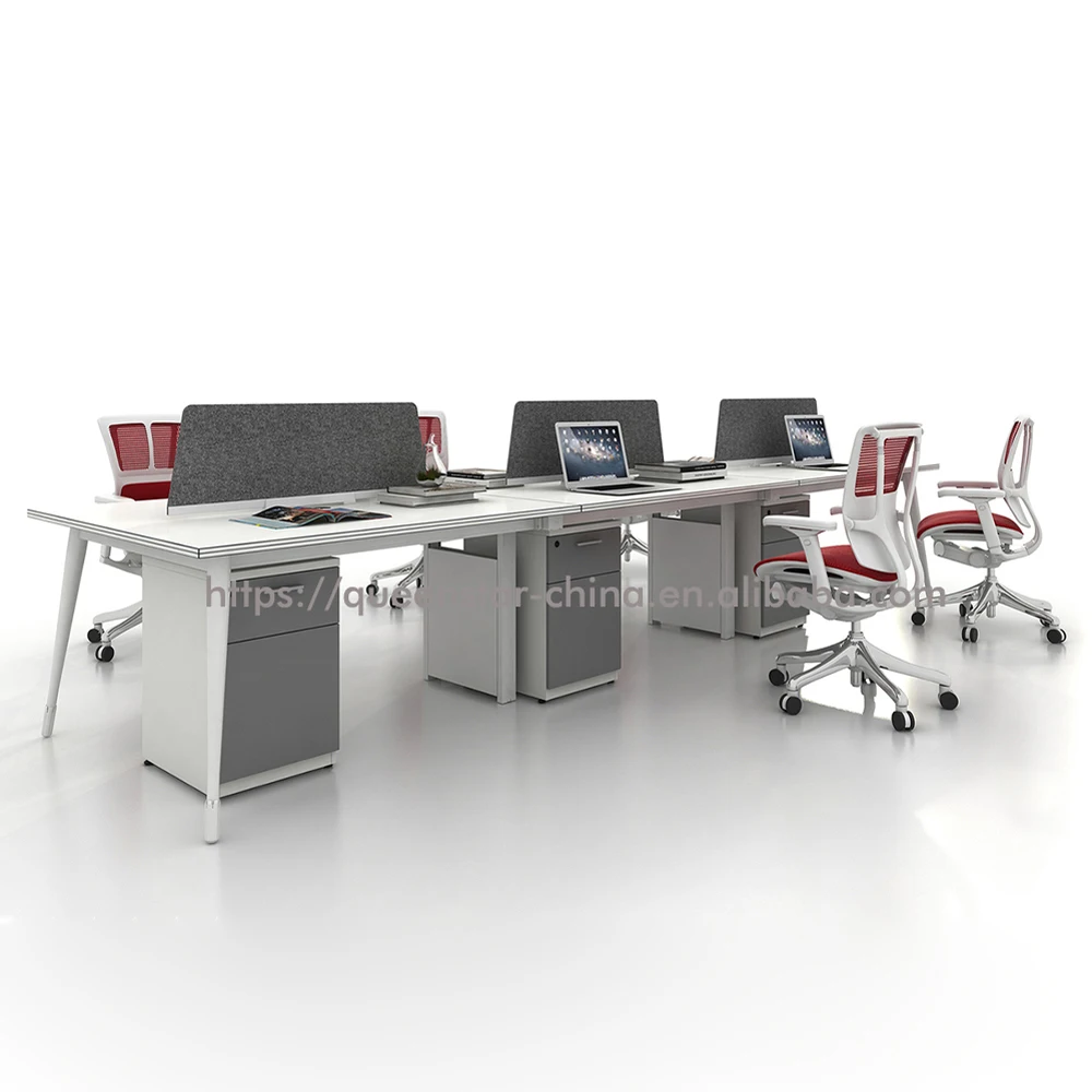 QS-OW-COM01 2 person office workstation open office cubicle with 4 legs with divider screen