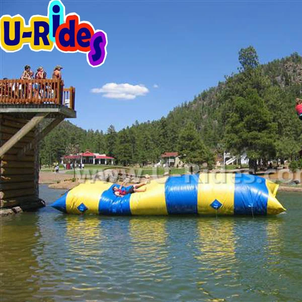 Custom lake water game 10 meter long air sealed water jumping pillow blob inflatable water catapult blob for kids and adult