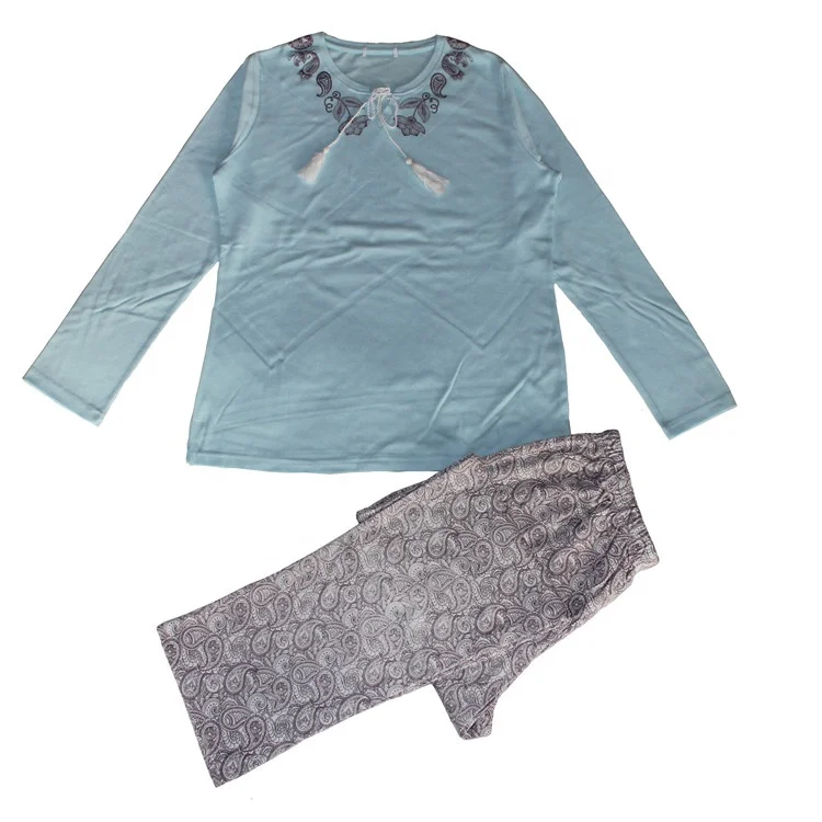 Printed O-neck cotton turkish pyjamas for ladies
