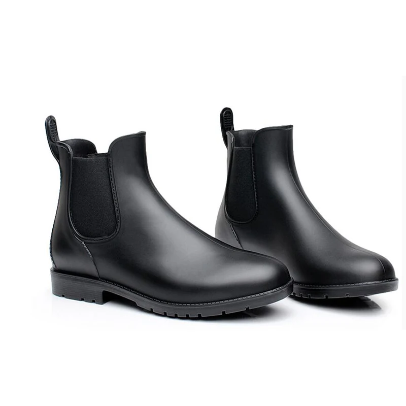 Classic Black Customized Women Rubber Rain Boots Factory Cheap Waterproof Elasticated Ankle Rubber Rain Shoes Ladies Sex Shoes