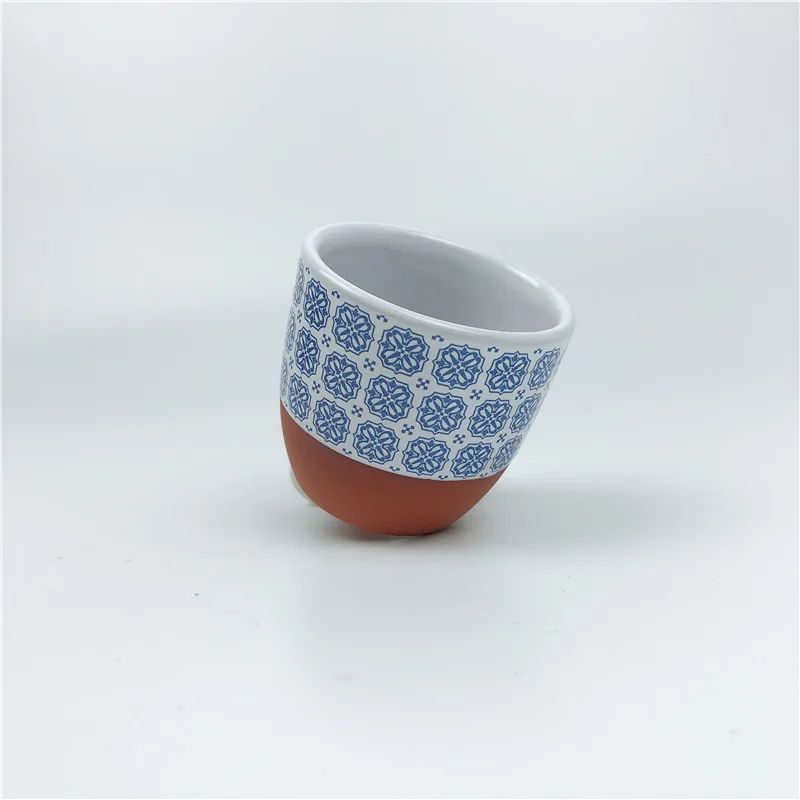 2019 New Design Stoneware Terracotta Round Cup with Decal Small Cup for Sake, White Spirit, and so on