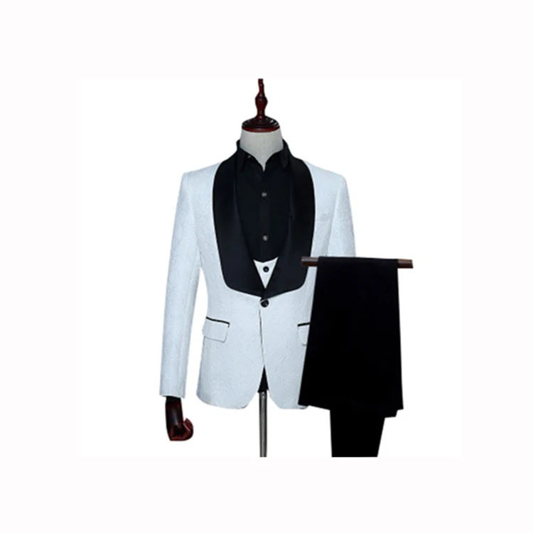 Red White Pink Suit Men Slim Fit Shawl Collar Men Suits For Wedding Fashion Jacquard 3 Piece Prom Suits