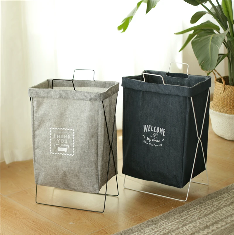 15' Tall Heavy Duty X-Frame Collapsible Laundry Hamper Fabric Wire Basket with Handles for Bedroom Dorm or Laundry Room