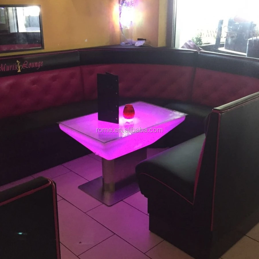 glowing PE rotomolded plastic top stainless steel KD led coffee table cafe furniture