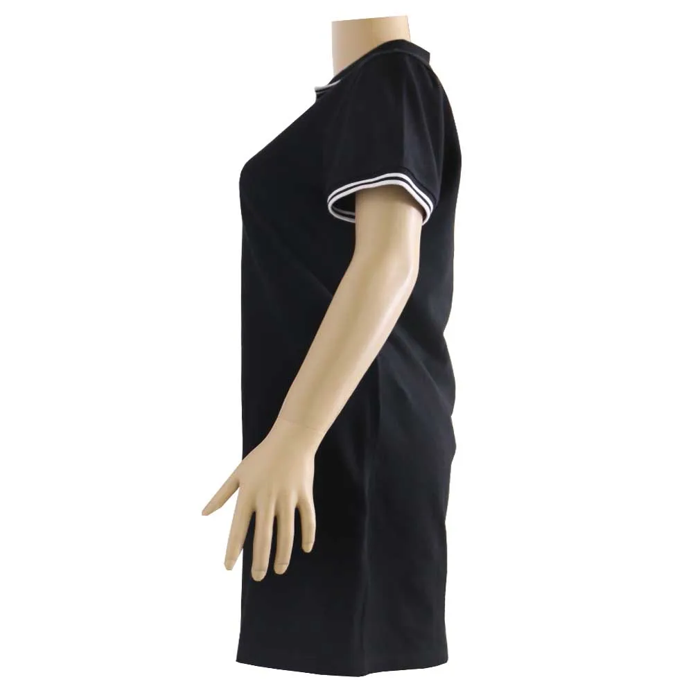 Custom high quality 100% cotton branded organic premium plain black printing label long women hooded polo shirt dress