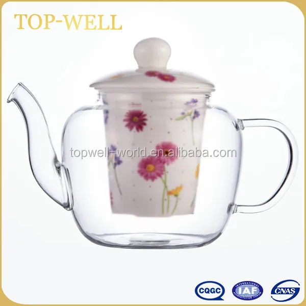 Hot sell 800ml heat resistant glass teapot with porcelain infuser made in china wholesale 600ml~1400ml