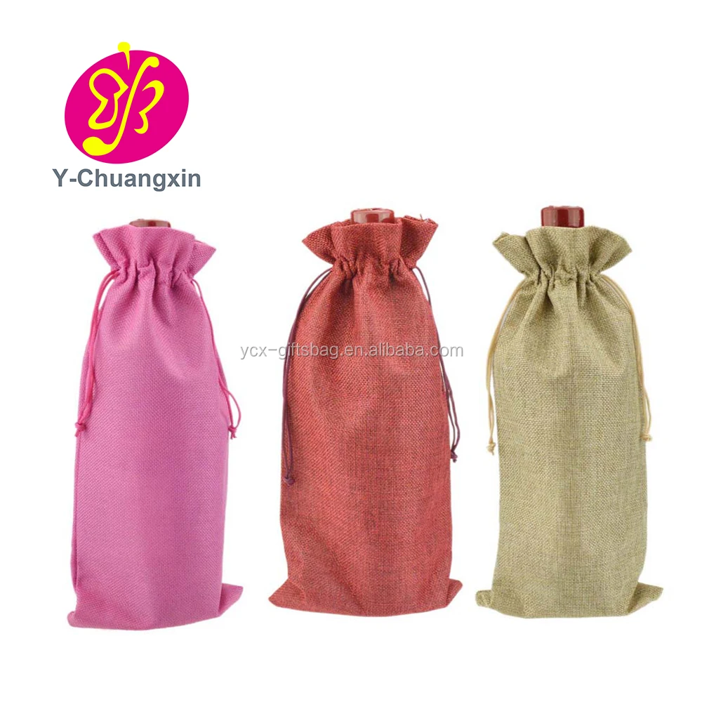 Custom Small Size Drawstring Closure Gunny Bag Jute Burlap wine Bags