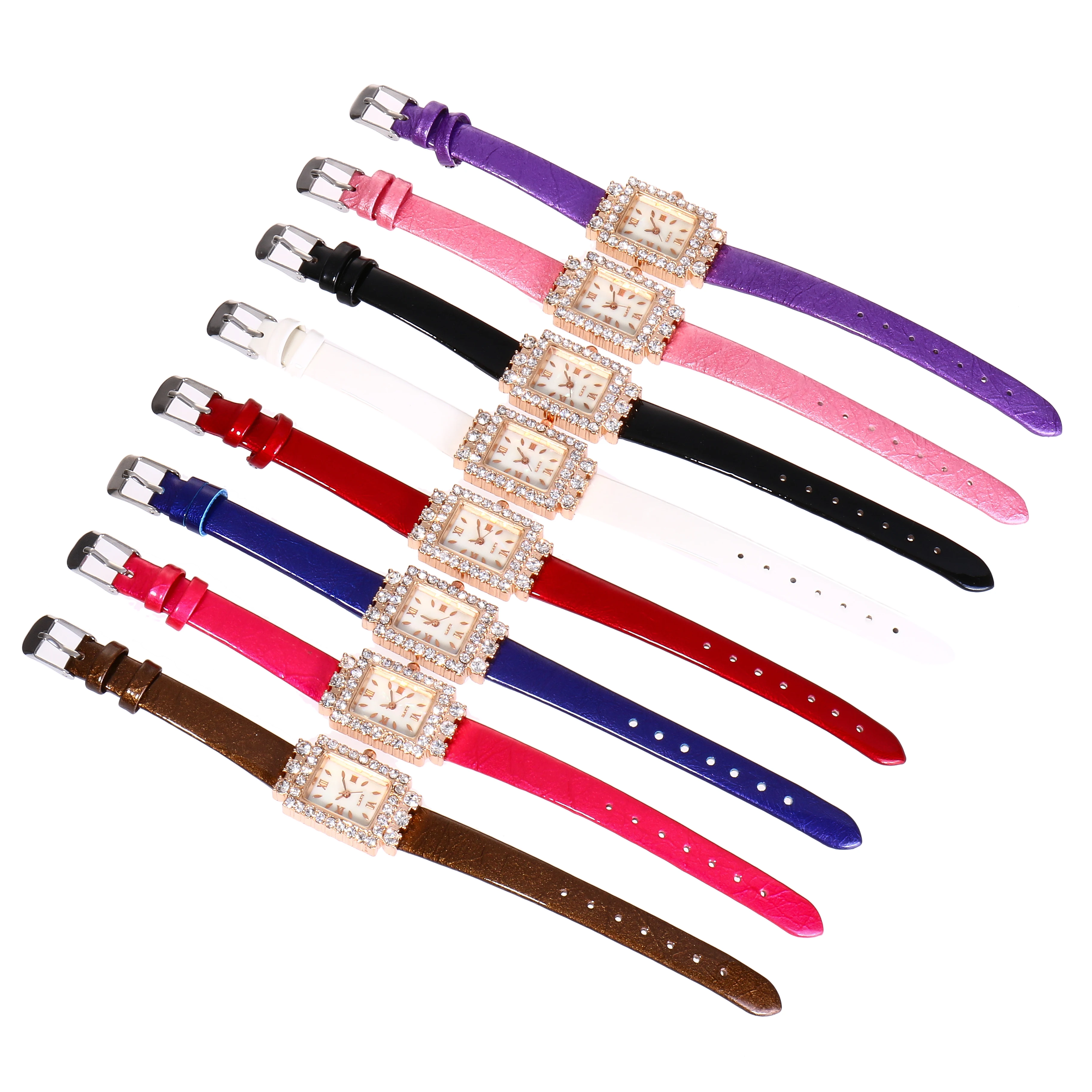 Low Prices Women Leather Strap Square Dial Diamond Quartz Wrist Slim Stone Lady Watch JSW-0967