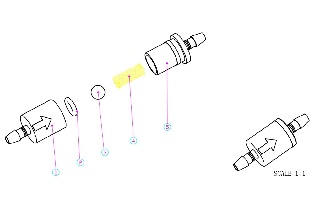 1/8' shut off valve spring check valve plastic check valve