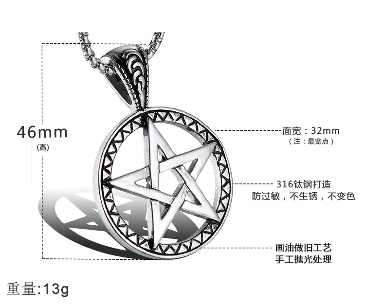 Фабрика Dongguan, Мужская подвеска из нержавеющей титановой стали с серебряной пятиконечной звездой, круглая коробка, ожерелье, цепочка, подарок на Рождество, в наличии